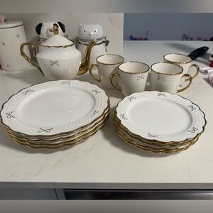 Vintage-Inspired 4-Person Tea Set – Elegant White & Gold Trim